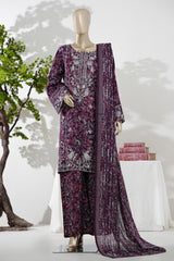 Bin Saeed Stitched 3 Piece Exc Emb Lawn Short Length With Broad Flapper-LSM-3003-PURPLE