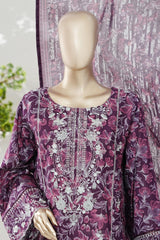 Bin Saeed Stitched 3 Piece Exc Emb Lawn Short Length With Broad Flapper-LSM-3003-PURPLE