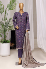 Bin Saeed Stitched 3 Piece Exclusive Printed Lawn Vol-10 Suit-LSM-3028-PURPLE