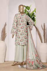 Bin Saeed Stitched 3 Piece Exc Emb Lawn Short Length With Broad Flapper-LSM-3040-GREEN