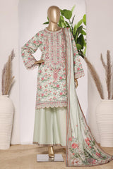 Bin Saeed Stitched 3 Piece Exc Emb Lawn Short Length With Broad Flapper-LSM-3040-GREEN