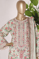 Bin Saeed Stitched 3 Piece Exc Emb Lawn Short Length With Broad Flapper-LSM-3040-GREEN