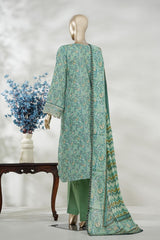 Bin Saeed Stitched 3 Piece Exc Emb Lawn Long Length Suit-LSM-3041-GREEN