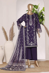 Bin Saeed Stitched 3 Piece Exc Emb Lawn Short Length With Broad Flapper-LSM-3042-PURPLE