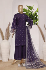 Bin Saeed Stitched 3 Piece Exc Emb Lawn Short Length With Broad Flapper-LSM-3042-PURPLE
