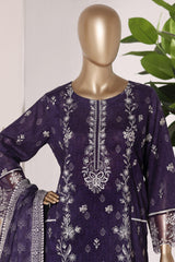 Bin Saeed Stitched 3 Piece Exc Emb Lawn Short Length With Broad Flapper-LSM-3042-PURPLE