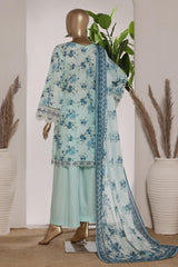 Bin Saeed Stitched 3 Piece Exc Emb Lawn Short Length With Broad Flapper-LSM-3045-FEROZI