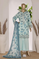 Bin Saeed Stitched 3 Piece Exc Emb Lawn Short Length With Broad Flapper-LSM-3045-FEROZI