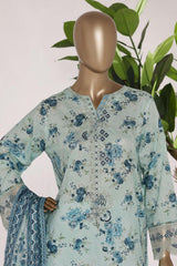 Bin Saeed Stitched 3 Piece Exc Emb Lawn Short Length With Broad Flapper-LSM-3045-FEROZI