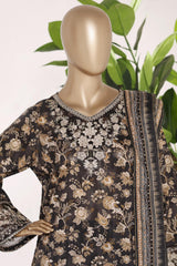 Bin Saeed Stitched 3 Piece Exc Emb Lawn Short Length With Broad Flapper-LSM-3048-BLACK