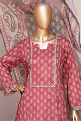 Bin Saeed Stitched 3 Piece Exclusive Printed Frock-LSM-3065-MAROON
