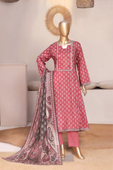 Bin Saeed Stitched 3 Piece Exclusive Printed Frock-LSM-3065-MAROON