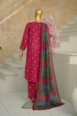 Bin Saeed Stitched 3 Piece Exclusive Printed Lawn Vol-11 Suit-LSM-3069-Dark Pink