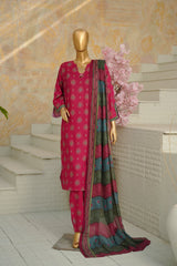 Bin Saeed Stitched 3 Piece Exclusive Printed Lawn Vol-11 Suit-LSM-3069-Dark Pink