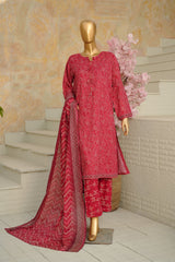 Bin Saeed Stitched 3 Piece Exclusive Printed Lawn Vol-11 Suit-LSM-3071-RED