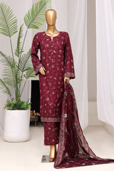 Bin Saeed Stitched 3 Piece Exclusive Printed Lawn Vol-11 Suit-LSM-3074-MAROON