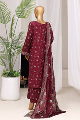Bin Saeed Stitched 3 Piece Exclusive Printed Lawn Vol-11 Suit-LSM-3074-MAROON