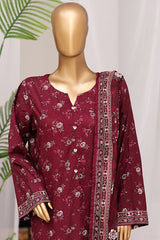 Bin Saeed Stitched 3 Piece Exclusive Printed Lawn Vol-11 Suit-LSM-3074-MAROON