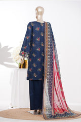 Bin Saeed Stitched 3 Piece Exclusive Emb Lawn Vol-03 Suit-LSM-3078-BLUE