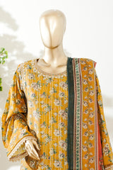 Bin Saeed Stitched 3 Piece Exclusive Lawn with Bellbottom Trouser Vol-02 Suit-LSM-3079-MUSTARD