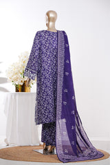 Bin Saeed Stitched 3 Piece Exclusive Emb Lawn Vol-03 Suit-LSM-3085-PURPLE