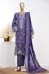 Bin Saeed Stitched 3 Piece Exclusive Emb Lawn Vol-03 Suit-LSM-3085-PURPLE