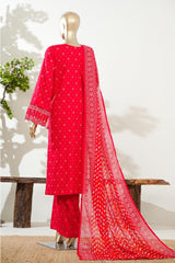 Bin Saeed Stitched 3 Piece Exc Luxury Festive Frock Vol-03 Suit-LSM-3086-RED