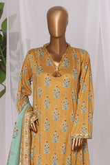 Bin Saeed Stitched 3 Piece Printed Lawn Frock Vol-03 Suit-LSM-3096-Mustard