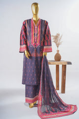Bin Saeed Stitched 3 Piece Exclusive Printed Lawn Vol-11 Suit-LSM-3137-PRUPLE