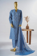 Bin Saeed Stitched 3 Piece Exclusive Printed Lawn Vol-11 Suit-LSM-3140-BLUE