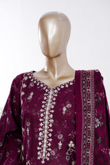 Bin Saeed Stitched 3 Piece Exclusive Emb Lawn Vol-03 Suit-LSM-3149-PURPLE