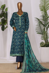 Bin Saeed Stitched 3 Piece Printed Lawn Frock Vol-03 Suit-LSM-3156-BLUE