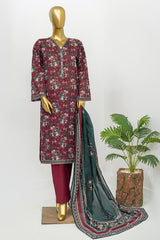 Bin Saeed Stitched 3 Piece Exclusive Printed Lawn Vol-12 Suit-LSM-3168-MAROON