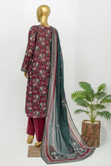 Bin Saeed Stitched 3 Piece Exclusive Printed Lawn Vol-12 Suit-LSM-3168-MAROON