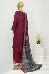 Bin Saeed Stitched 3 Piece Exclusive Printed Lawn Vol-12 Suit-LSM-3172-MEHROON