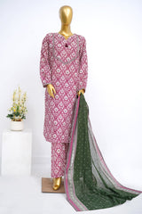 Bin Saeed Stitched 3 Piece Exclusive Printed Lawn Vol-12 Suit-LSM-3176-RED