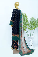 Bin Saeed Stitched 3 Piece Exclusive Printed Lawn Vol-12 Suit-LSM-3210-BLUE
