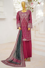 Bin Saeed Stitched 3 Piece Exclusive Emb Lawn With Flapper Suit-LSM-3237-MEHROON