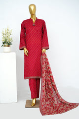 Bin Saeed Stitched 3 Piece Exclusive Printed Lawn Vol-13 Suit-LSM-3252-Red