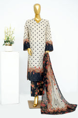 Bin Saeed Stitched 3 Piece Exclusive Printed Lawn Vol-13 Suit-LSM-3254-White