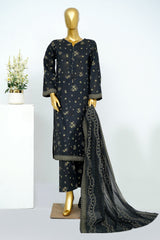 Bin Saeed Stitched 3 Piece Exclusive Printed Lawn Vol-13 Suit-LSM-3256-Black