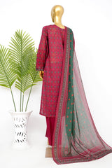Bin Saeed Stitched 3 Piece Exclusive Printed Lawn Vol-14 Suit-LSM-3280-MAROON