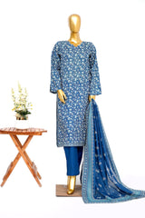 Bin Saeed Stitched 3 Piece Exclusive Printed Lawn Vol-14 Suit-LSM-3289-BLUE