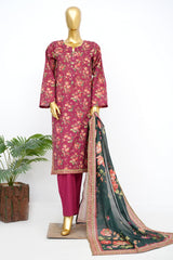 Bin Saeed Stitched 3 Piece Exclusive Printed Lawn Vol-14 Suit-LSM-3291-MAROON
