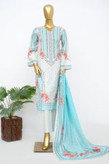 Bin Saeed Stitched 3 Piece Exclusive Printed Lawn Vol-14 Suit-LSM-3295-S.BLUE