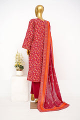 Bin Saeed Stitched 3 Piece Exclusive Printed Lawn Vol-15 Suit-LSM-3297-RED