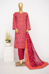 Bin Saeed Stitched 3 Piece Exclusive Printed Lawn Vol-15 Suit-LSM-3297-RED