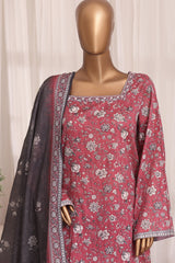Bin Saeed Stitched 3 Piece Printed Lawn With Farshi Shalwar Suit-LSM-3305-RUST