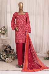 Bin Saeed Stitched 3 Piece Printed Lawn With Farshi Shalwar Suit-LSM-3306-RED
