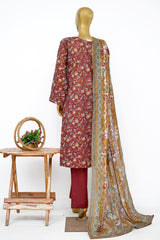 Bin Saeed Stitched 3 Piece Exclusive Printed Lawn Vol-15 Suit-LSM-3319-MAROON